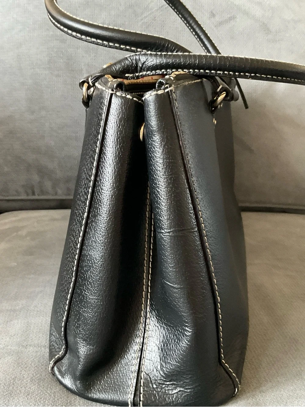 kate spade Black Leather Satchel with Pink Polka Dot Lining - Picture 4 of 7